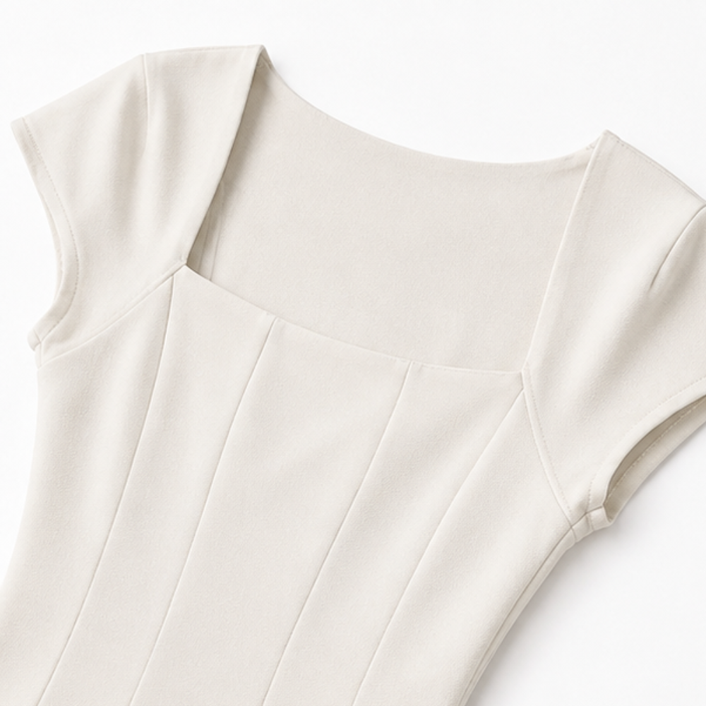 Elegant Satin Midi Dress for Women with Square Neck Cap Sleeve Fit and Flare Fall Wedding Guest Style - Susan & Anne