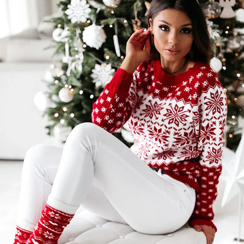 Women's Snowflake Print Christmas Sweater