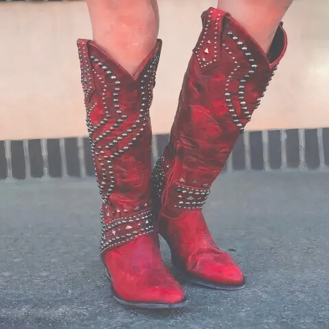 Stylish Boots for Women with Studded Detail Pointed Toe Block Heel Style - Susan & Anne