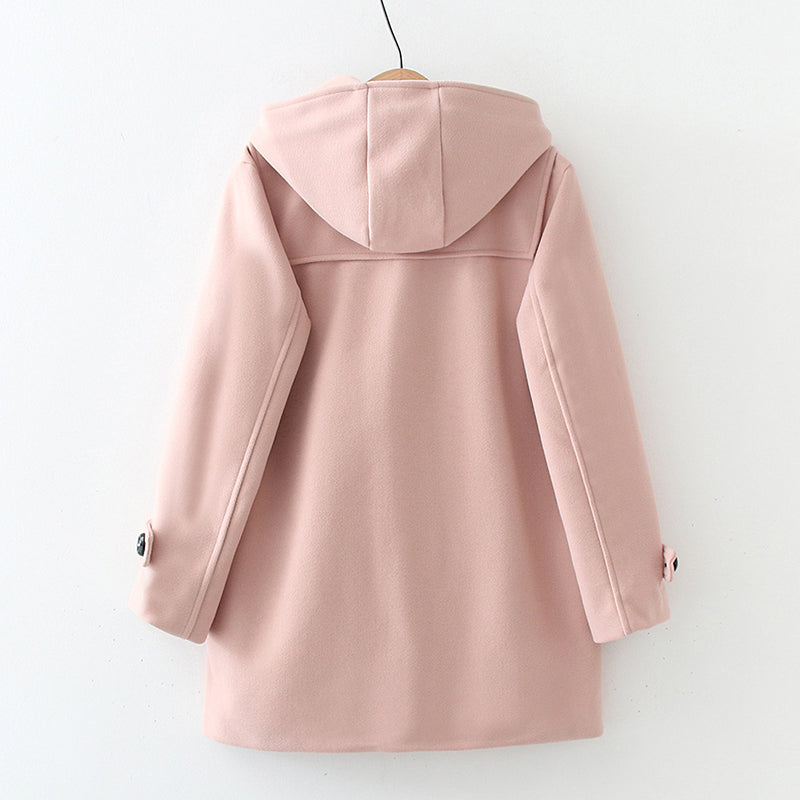 Front view of the woolen hoodie coat
