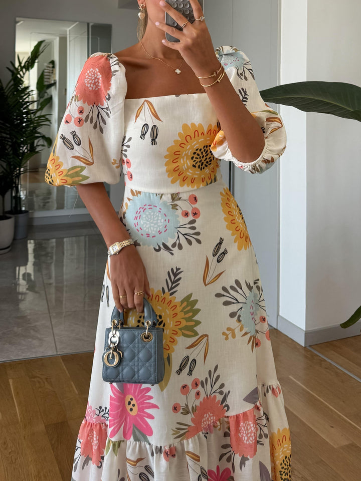 Camille - Blooming Elegance Puff Sleeve Dress