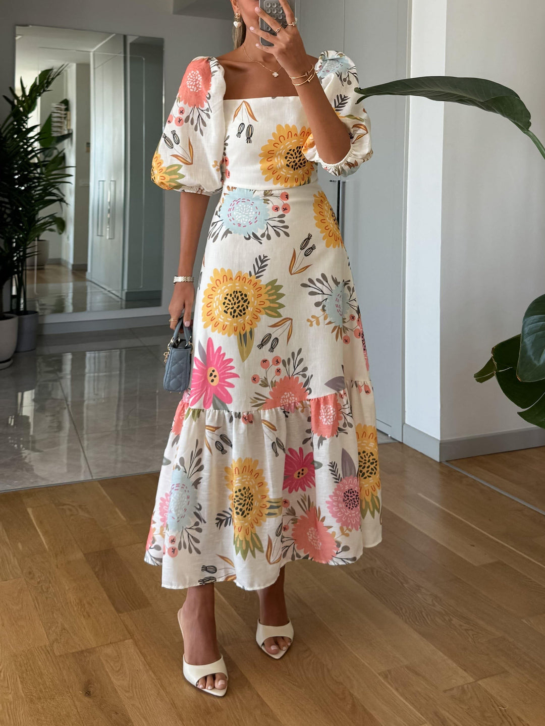 Camille - Blooming Elegance Puff Sleeve Dress