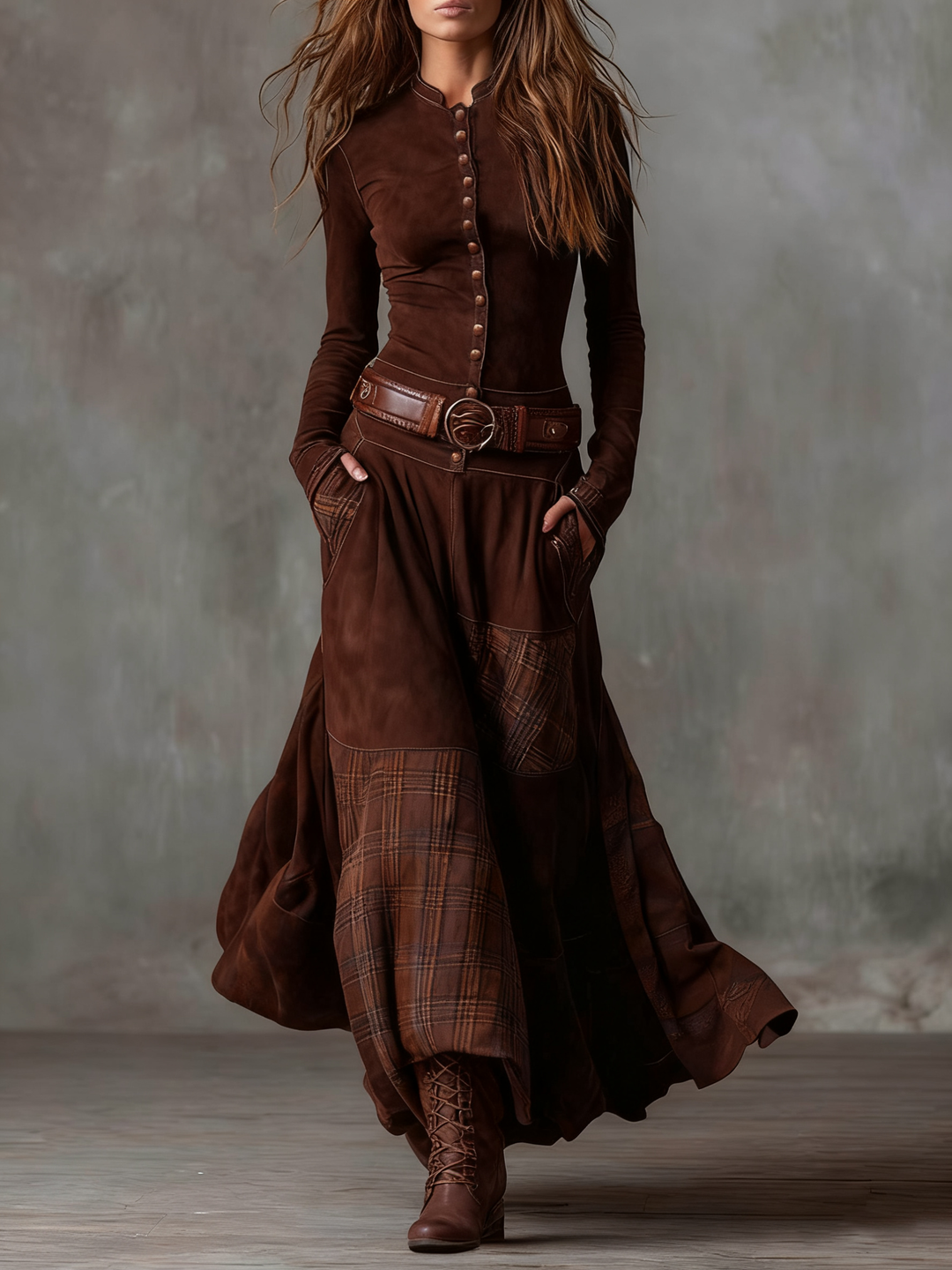 Charlotte - Suede Plaid Maxi Dress