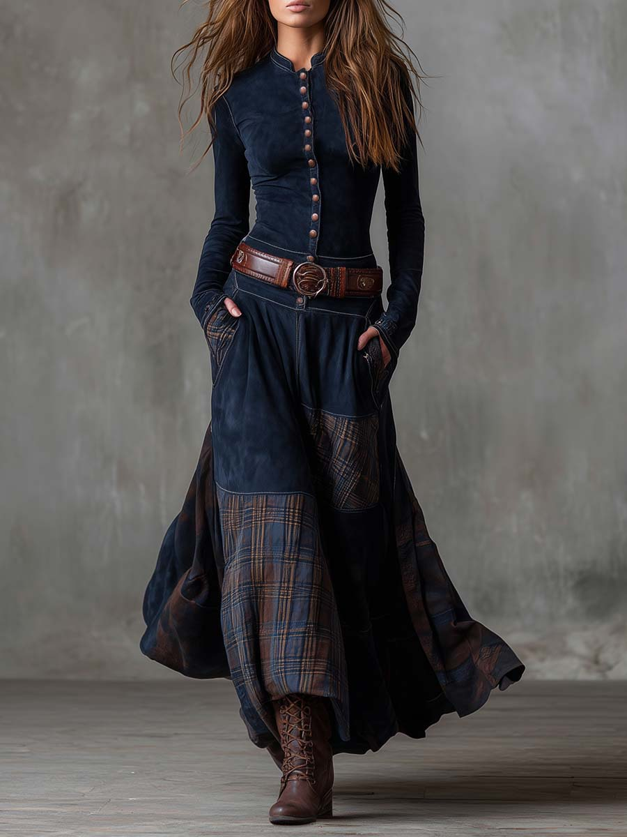Charlotte - Suede Plaid Maxi Dress
