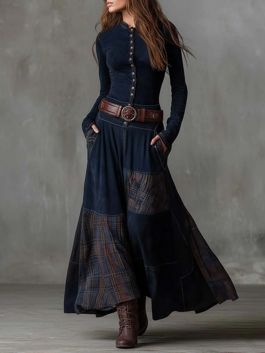 Charlotte - Suede Plaid Maxi Dress