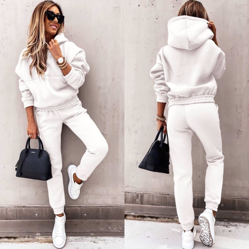 Effortless Fleece Hoodie Two Piece Set for Women with Drawstring Hood Kangaroo Pocket Relaxed Jogger Casual Style - Susan & Anne