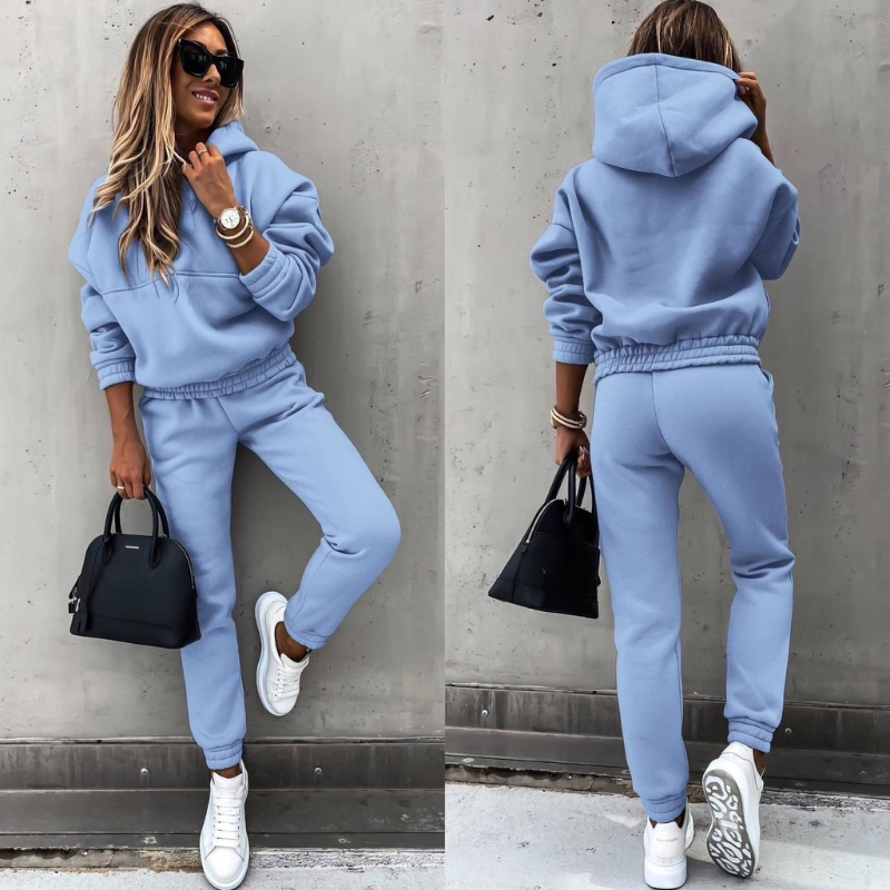 Effortless Fleece Hoodie Two Piece Set for Women with Drawstring Hood Kangaroo Pocket Relaxed Jogger Casual Style - Susan & Anne