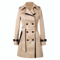 Elegant Trench Coat for Women with Notched Lapel Long Sleeve Belted Double Breasted Style - Susan & Anne