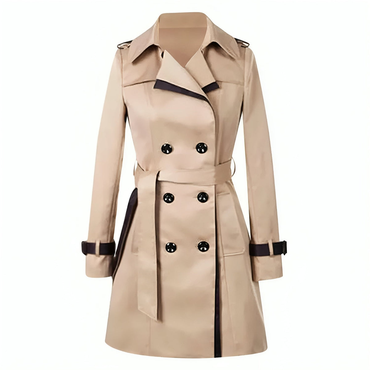 Elegant Trench Coat for Women with Notched Lapel Long Sleeve Belted Double Breasted Style - Susan & Anne