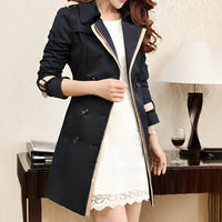 Elegant Trench Coat for Women with Notched Lapel Long Sleeve Belted Double Breasted Style - Susan & Anne