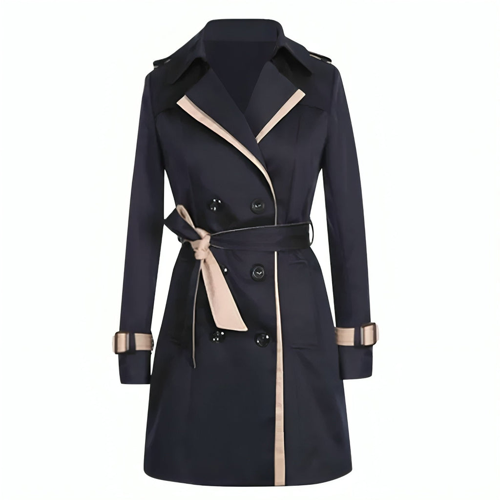 Elegant Trench Coat for Women with Notched Lapel Long Sleeve Belted Double Breasted Style - Susan & Anne