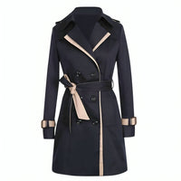 Elegant Trench Coat for Women with Notched Lapel Long Sleeve Belted Double Breasted Style - Susan & Anne