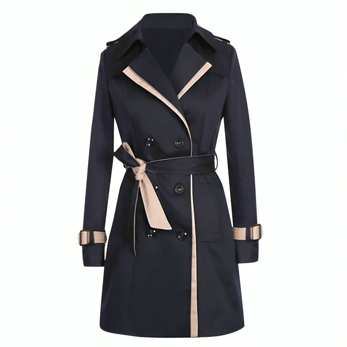 Elegant Trench Coat for Women with Notched Lapel Long Sleeve Belted Double Breasted Style - Susan & Anne