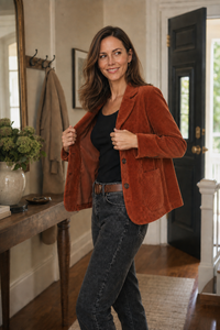Fine Corduroy-Look Structured-Shoulder Jacket - Susan & Anne