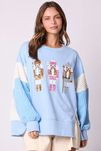 Back view of the sequin toy soldier crew neck sweatshirt
