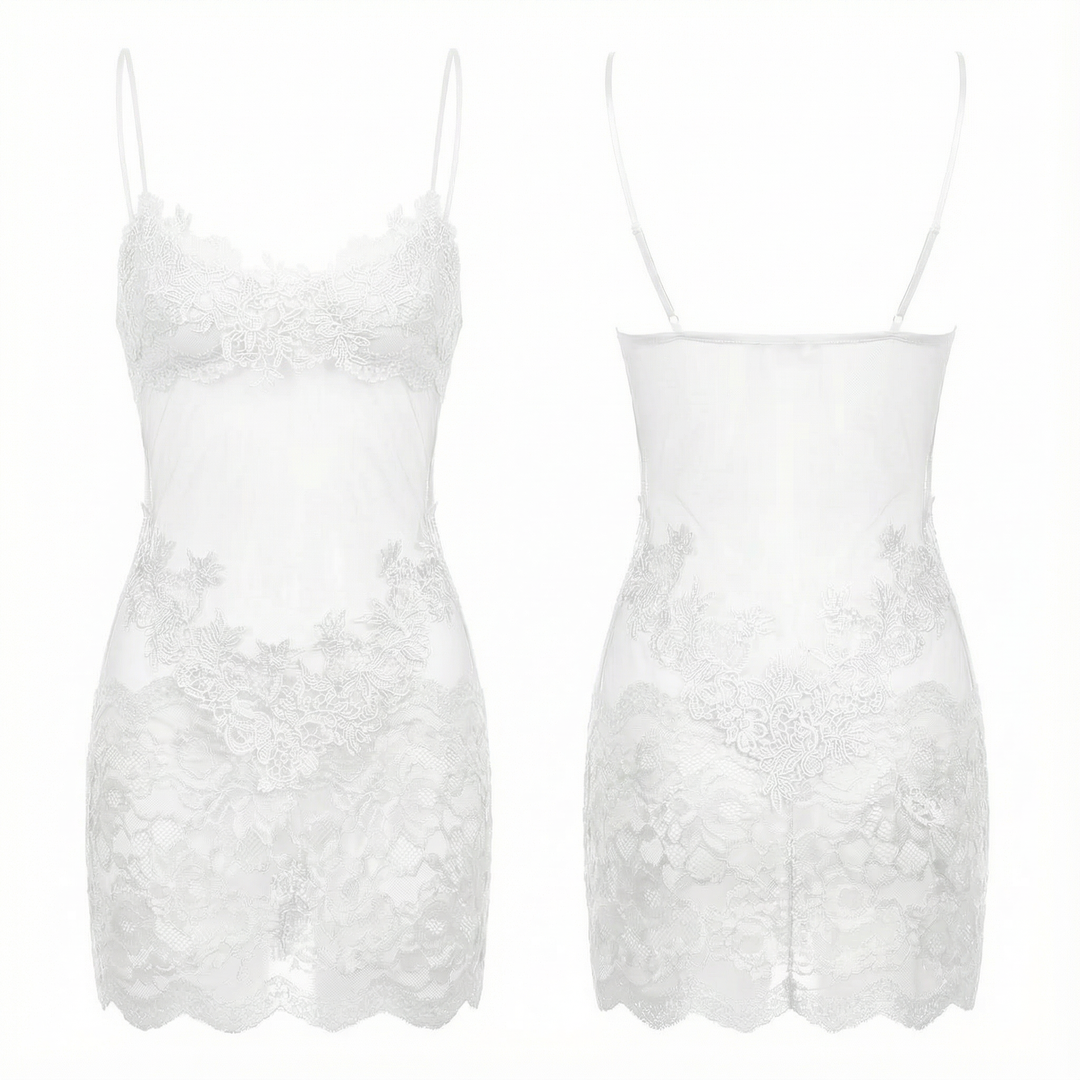 Velaire - Sheer Embroidered Lace Slip Dress