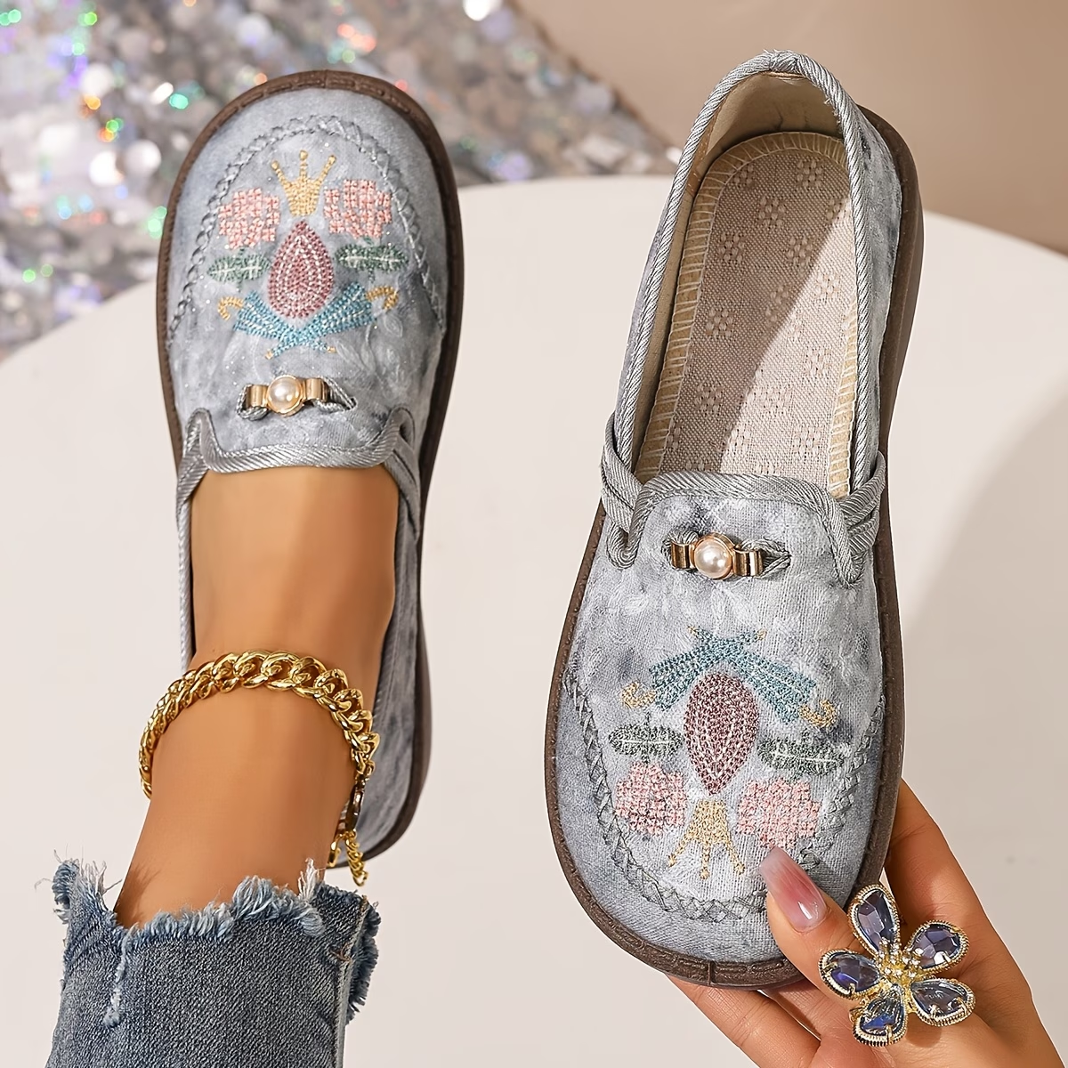 Embroidered Slip-On Loafers