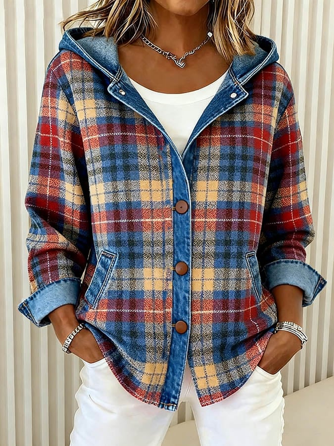 Hooded Check Denim Jacket