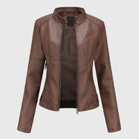 Front view of the chic faux leather jacket