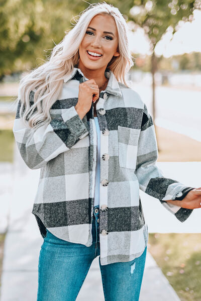 Kath | Plaid Button Up Dropped Shoulder Jacket