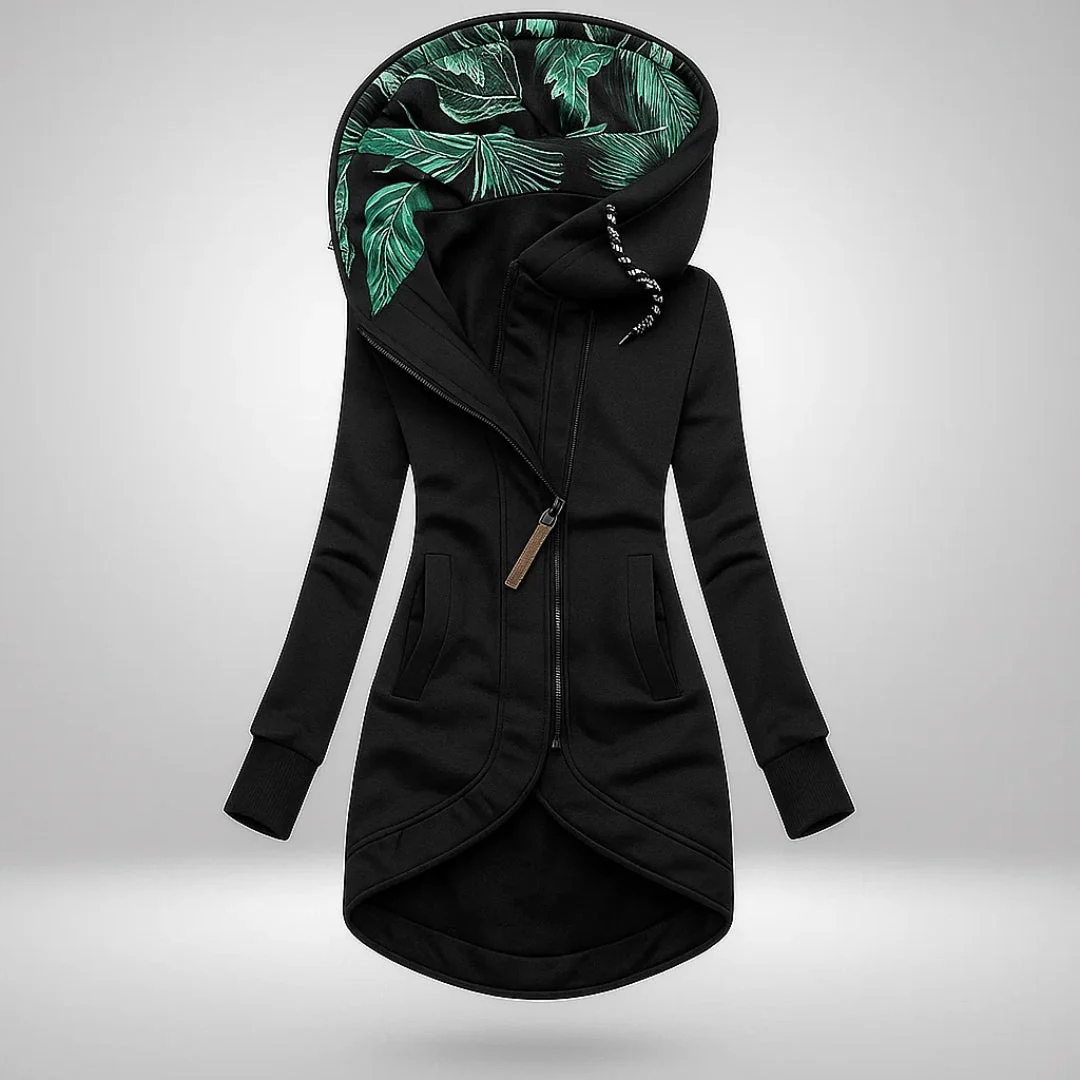 Hooded Curved-Hem Zip Coat – Susan & Anne