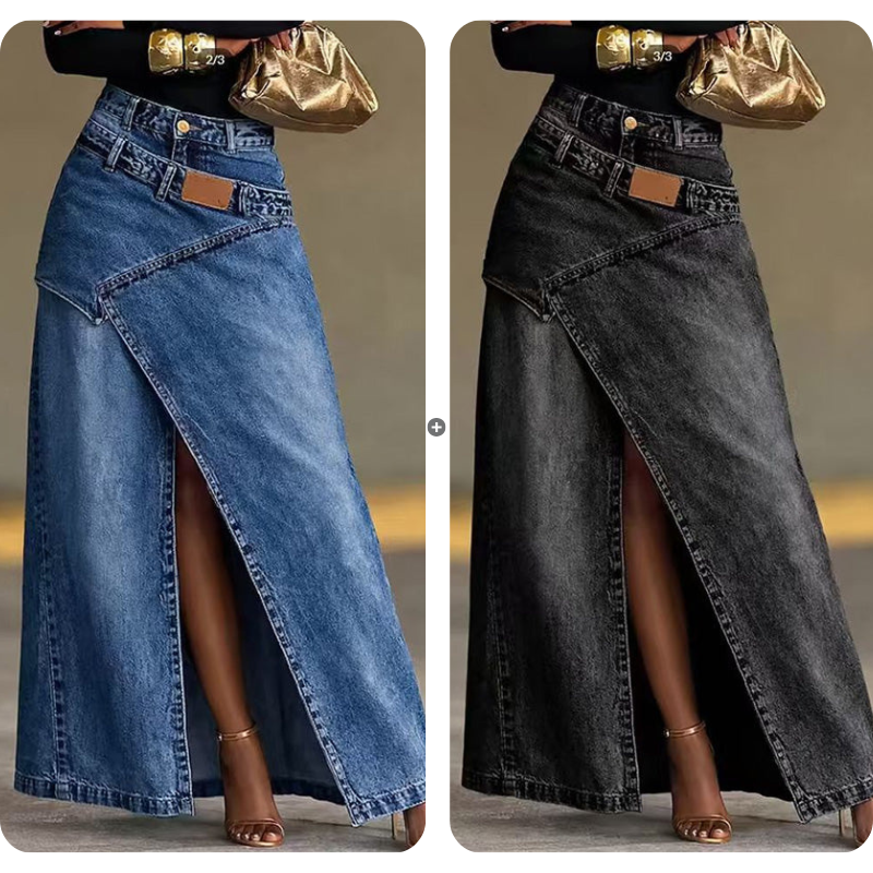 Hemline detail of the anella vintage-wash maxi skirt