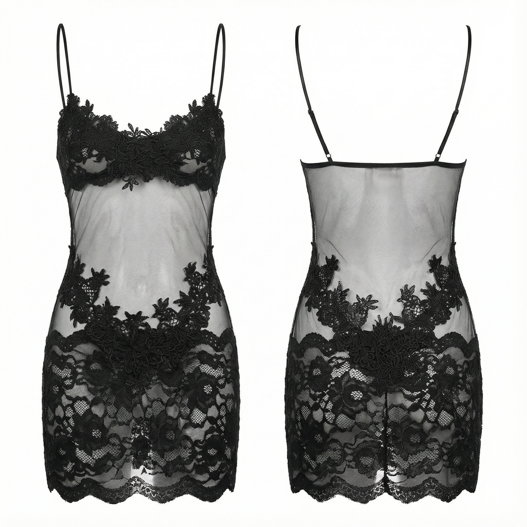 Velaire - Sheer Embroidered Lace Slip Dress