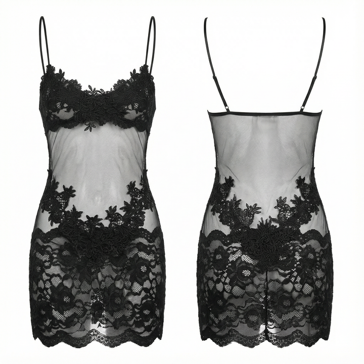 Velaire - Sheer Embroidered Lace Slip Dress