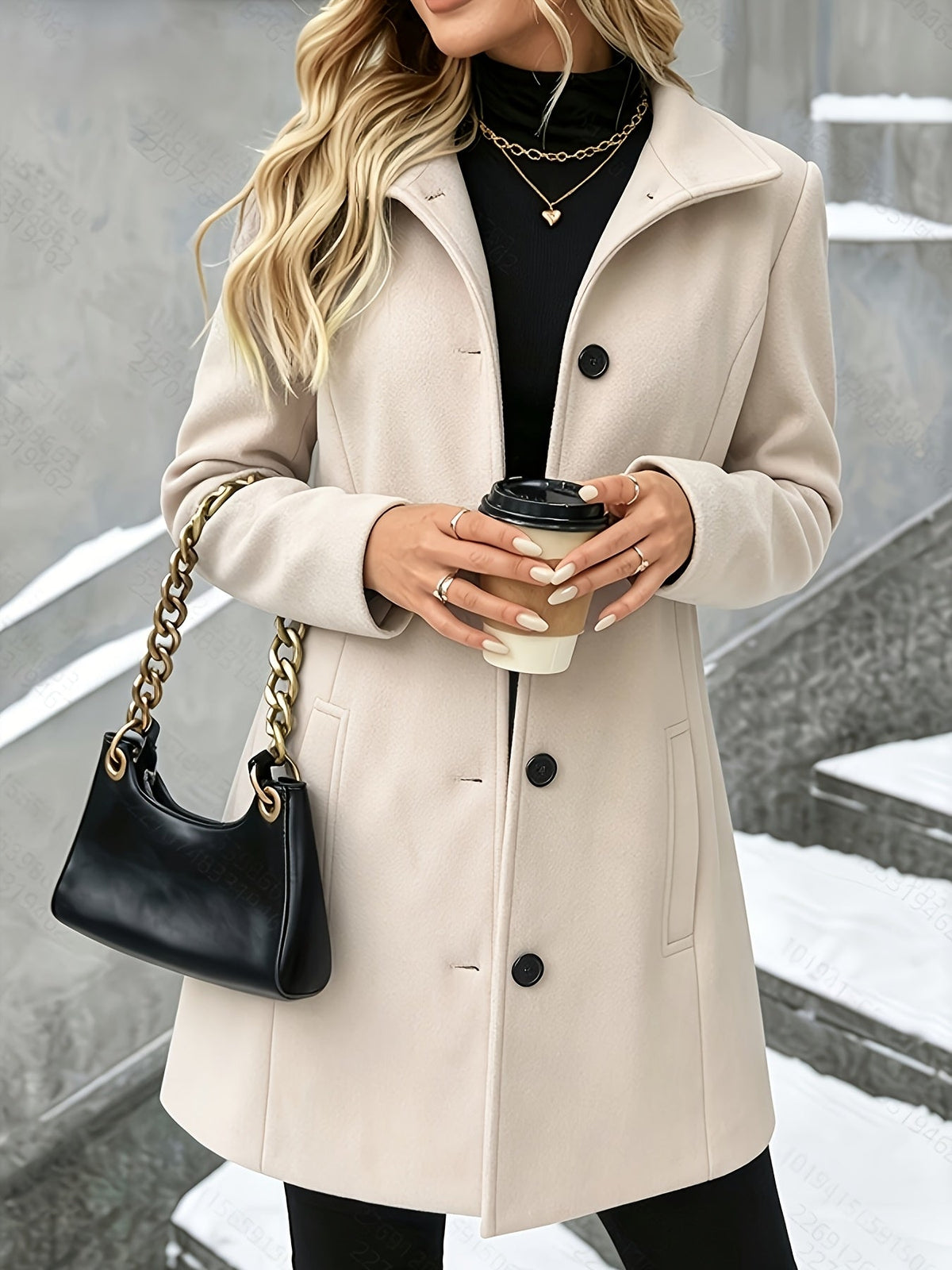 Elegant Wool Coat for Women with Notch Collar Single Breasted Longline Style - Susan & Anne