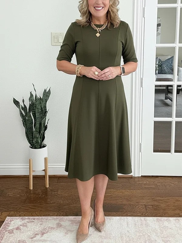 Lorraine - Flared Round-Neck Midi Dress