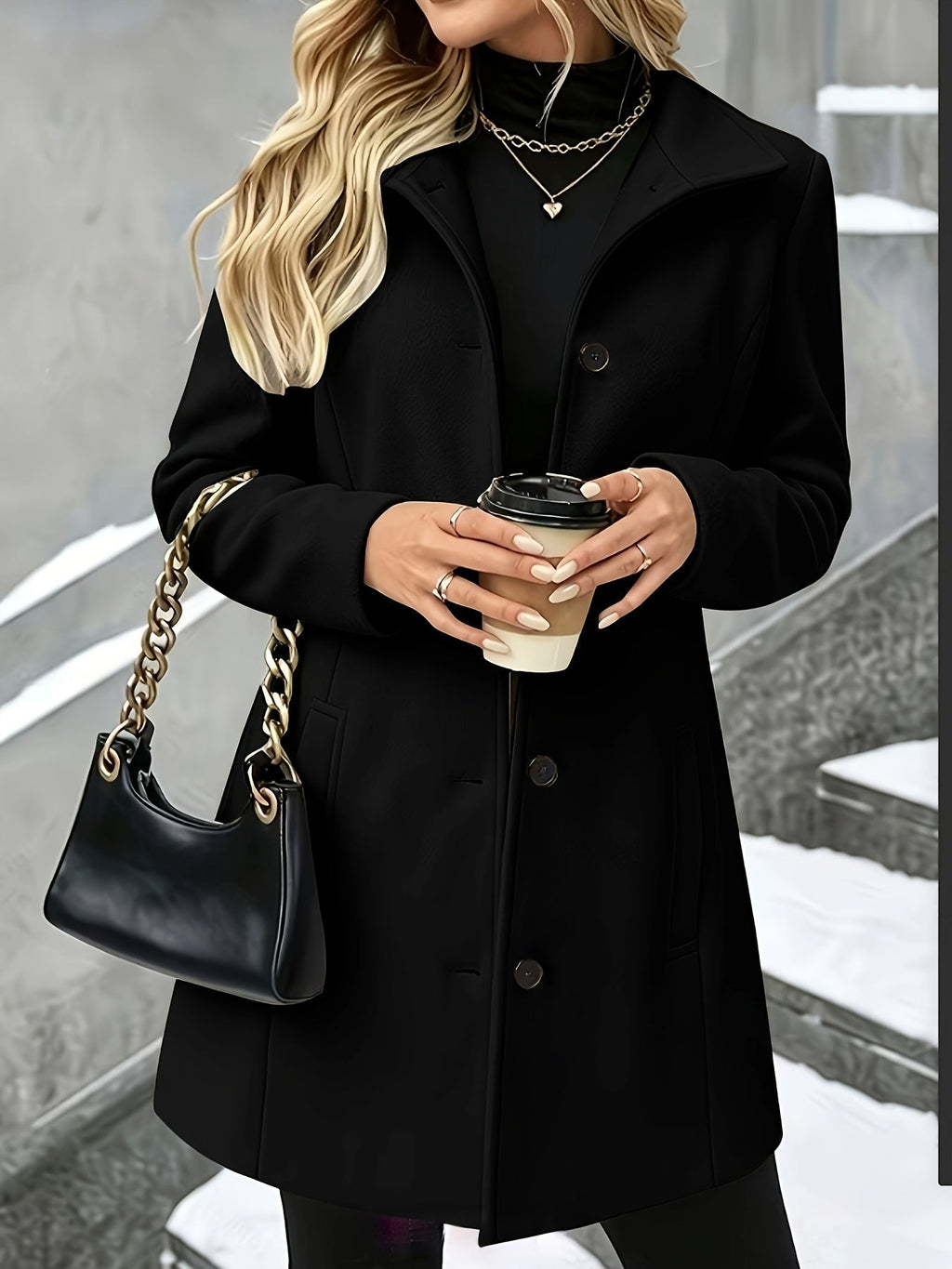 Elegant Wool Coat for Women with Notch Collar Single Breasted Longline Style - Susan & Anne