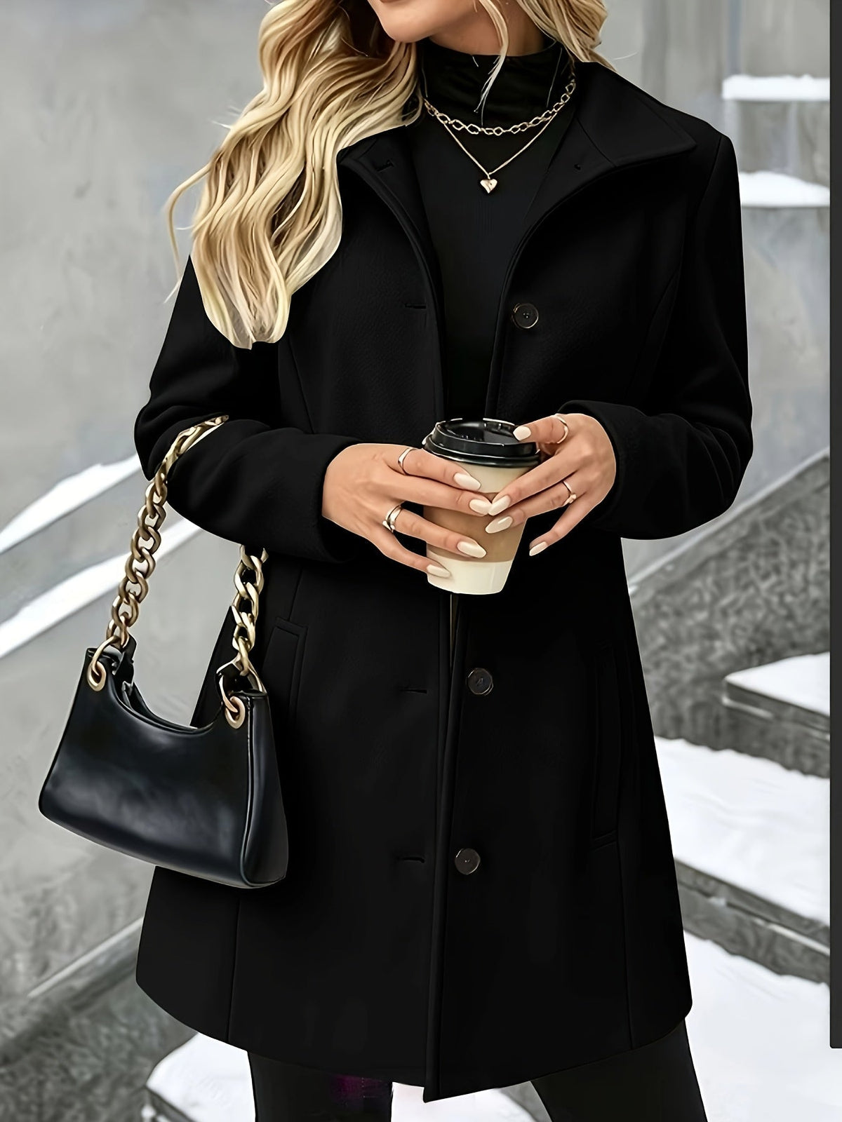 Elegant Wool Coat for Women with Notch Collar Single Breasted Longline Style - Susan & Anne