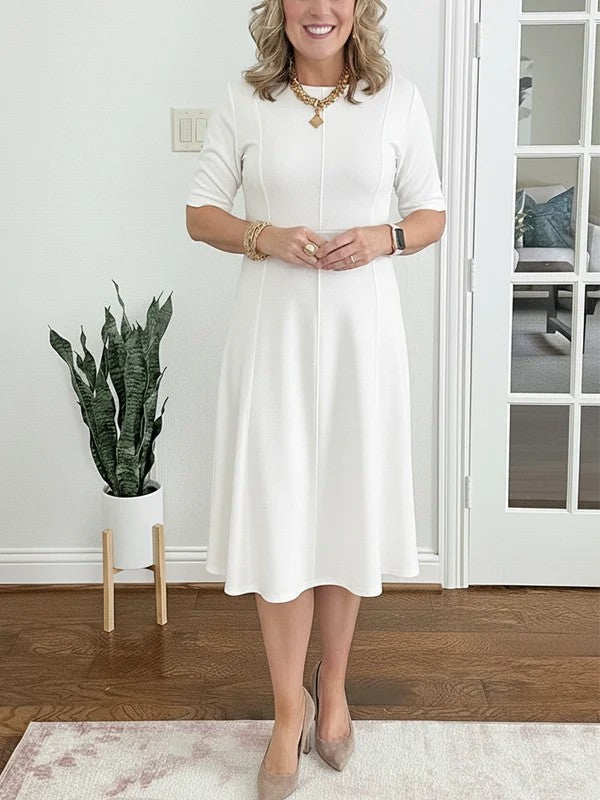 Lorraine - Flared Round-Neck Midi Dress