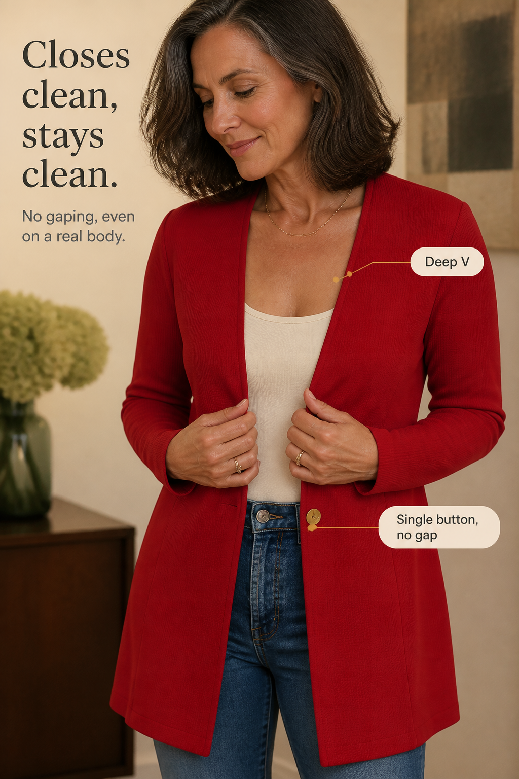 V-Neck Single-Button A-Line Blazer - Susan & Anne