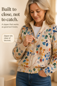 Botanical Print Zip-Up Bomber Cardigan - Susan & Anne