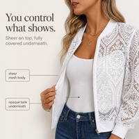 Sheer Floral Lace Bomber Jacket - Susan & Anne