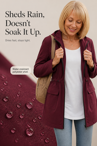 Drawstring Waist Hooded Rain Jacket - Susan & Anne