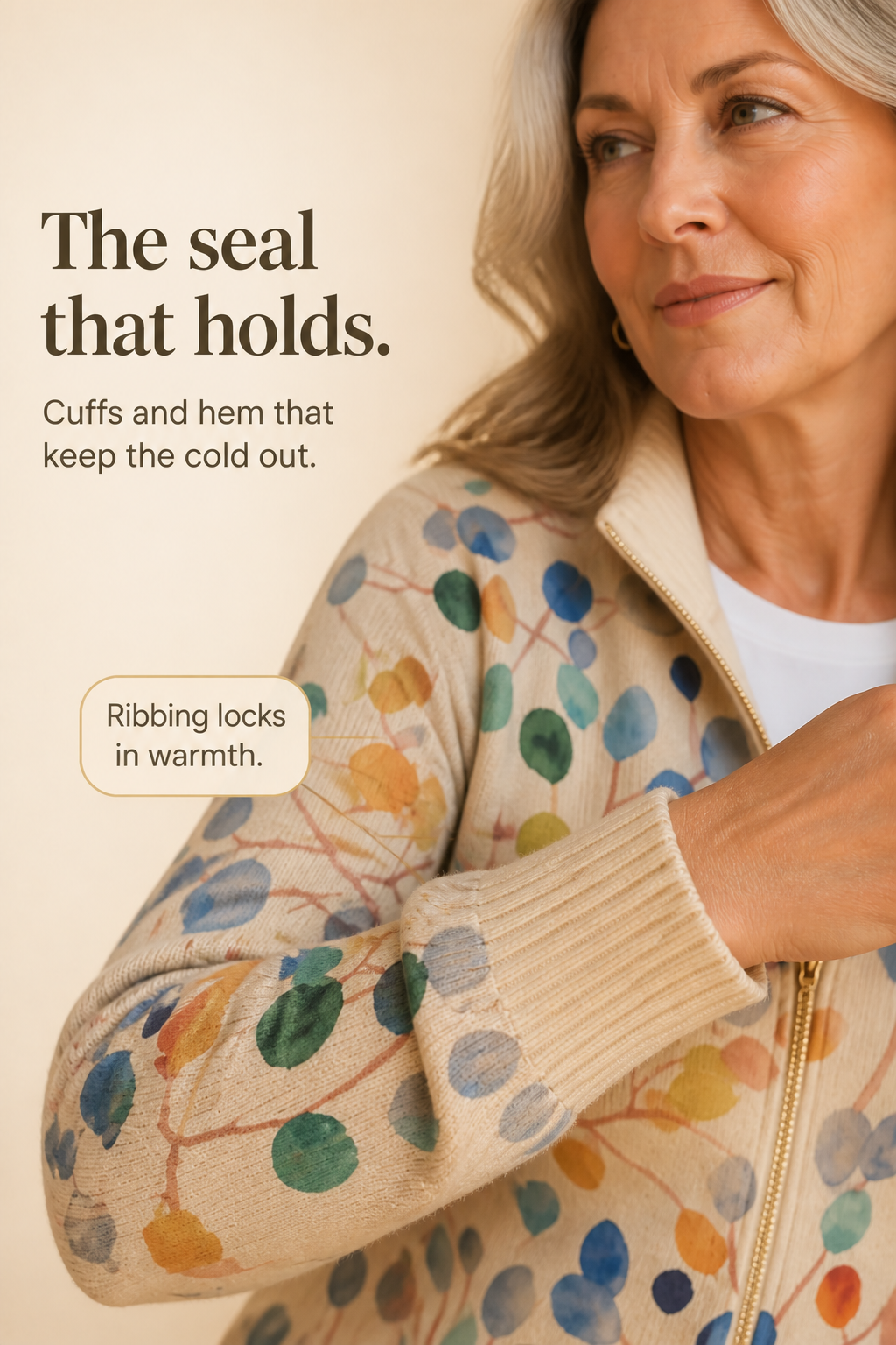Botanical Print Zip-Up Bomber Cardigan - Susan & Anne