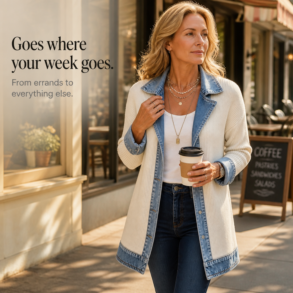 Denim-Trim Ribbed Knit Cardigan Coat – Susan & Anne
