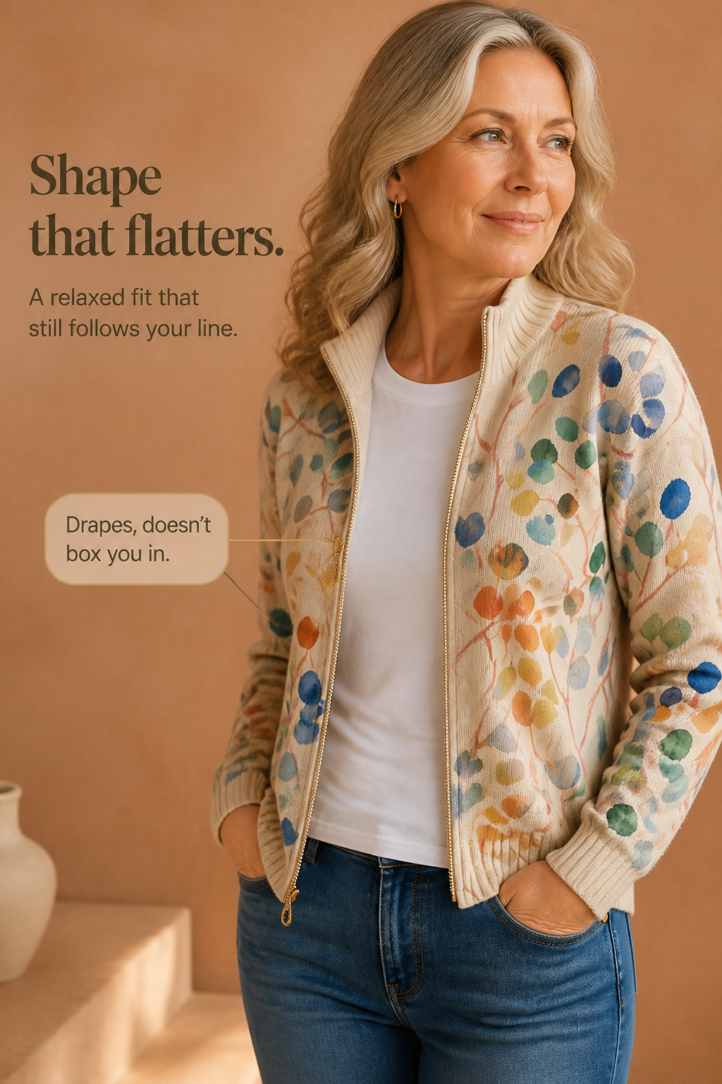 Botanical Print Zip-Up Bomber Cardigan - Susan & Anne
