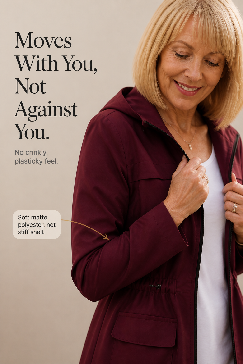 Drawstring Waist Hooded Rain Jacket - Susan & Anne