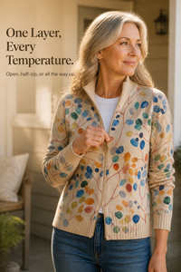 Botanical Print Zip-Up Bomber Cardigan - Susan & Anne