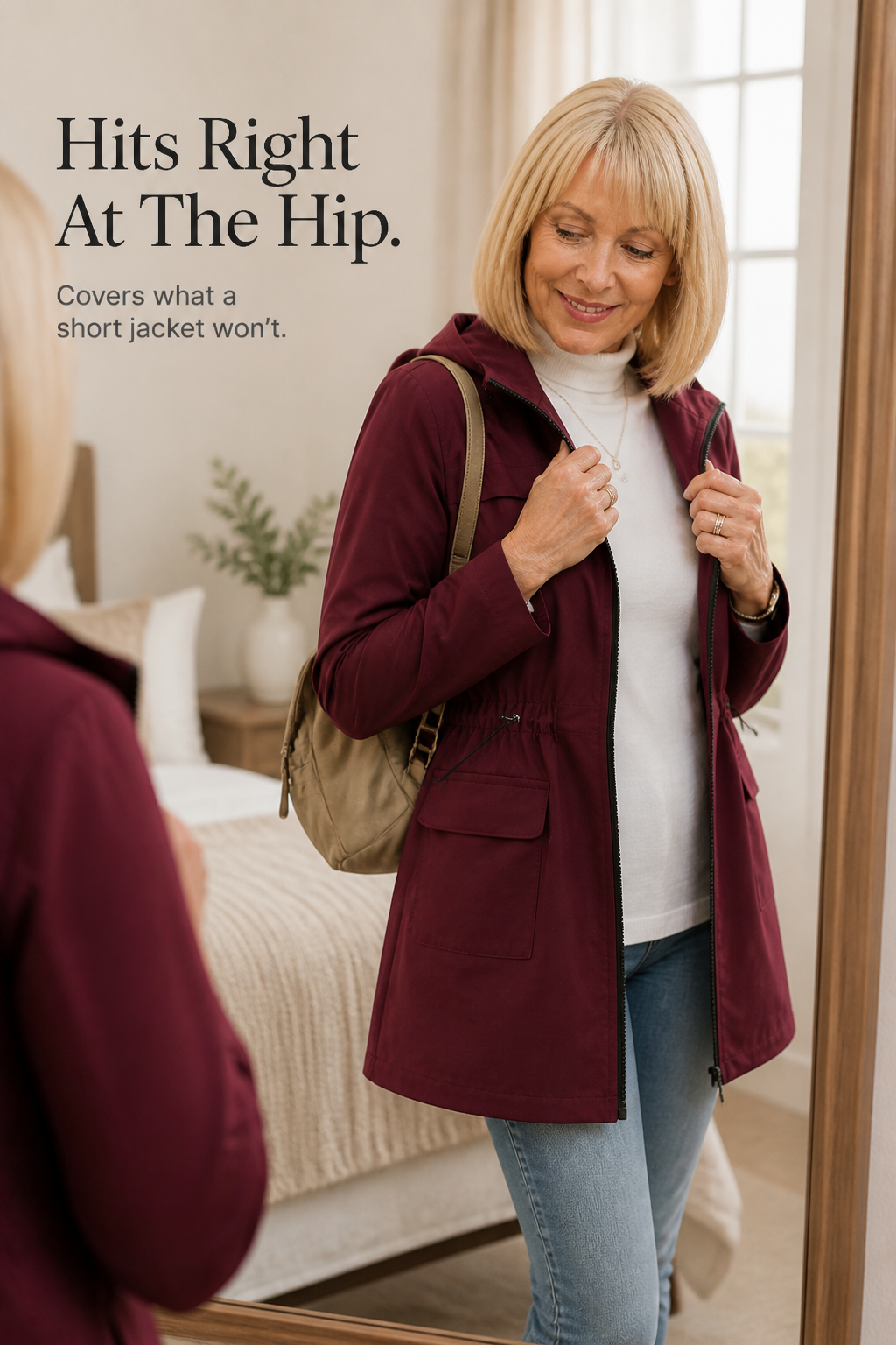 Drawstring Waist Hooded Rain Jacket - Susan & Anne
