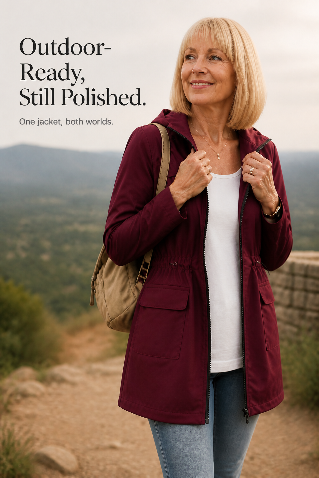 Drawstring Waist Hooded Rain Jacket - Susan & Anne