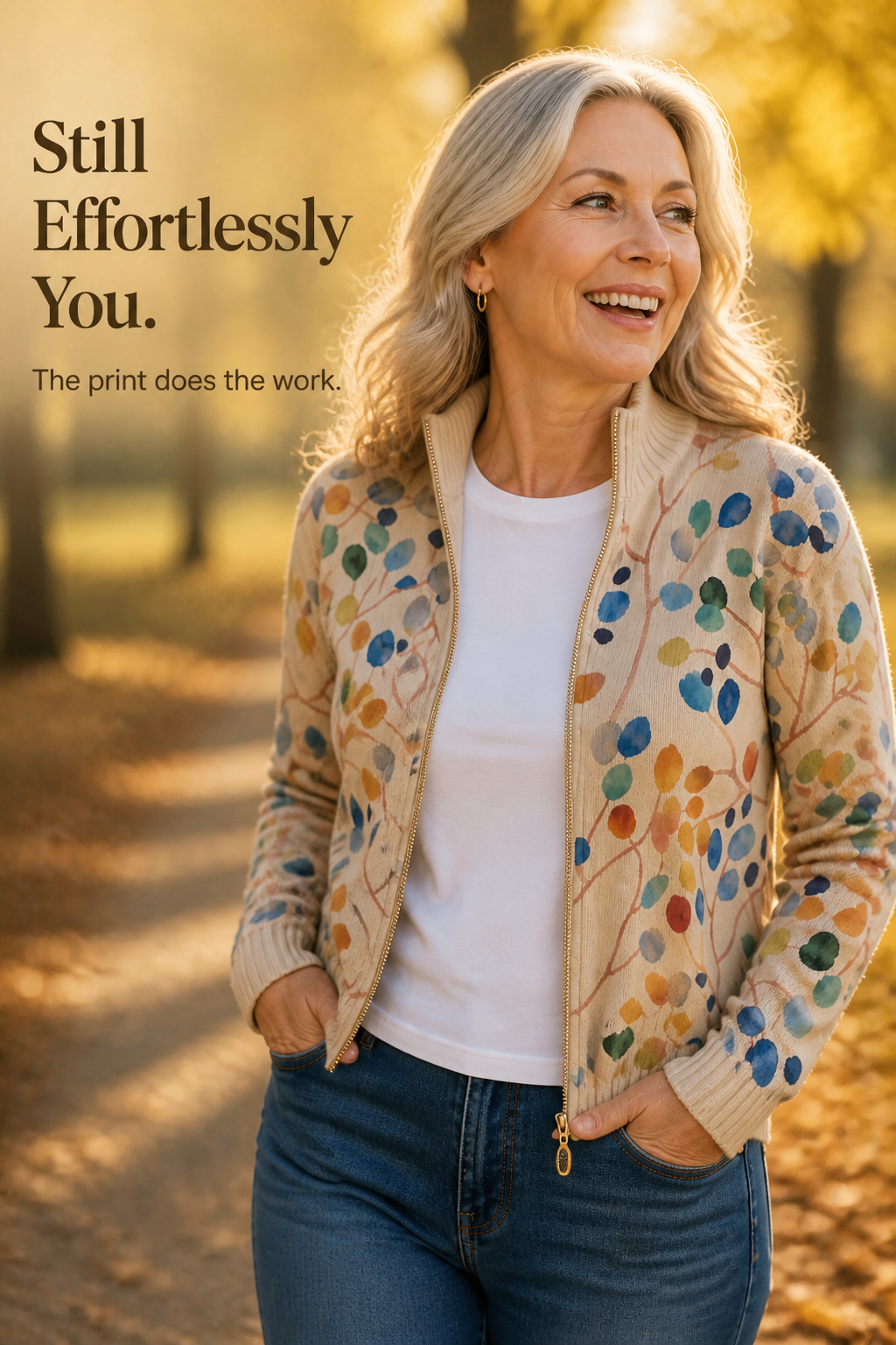 Botanical Print Zip-Up Bomber Cardigan - Susan & Anne