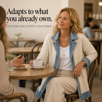Ribbed Knit Coat With Denim Panels - Susan & Anne