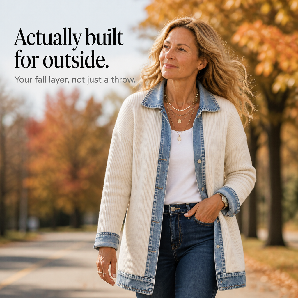 Denim-Trim Ribbed Knit Cardigan Coat – Susan & Anne