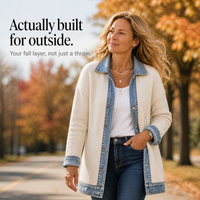 Ribbed Knit Coat With Denim Panels - Susan & Anne