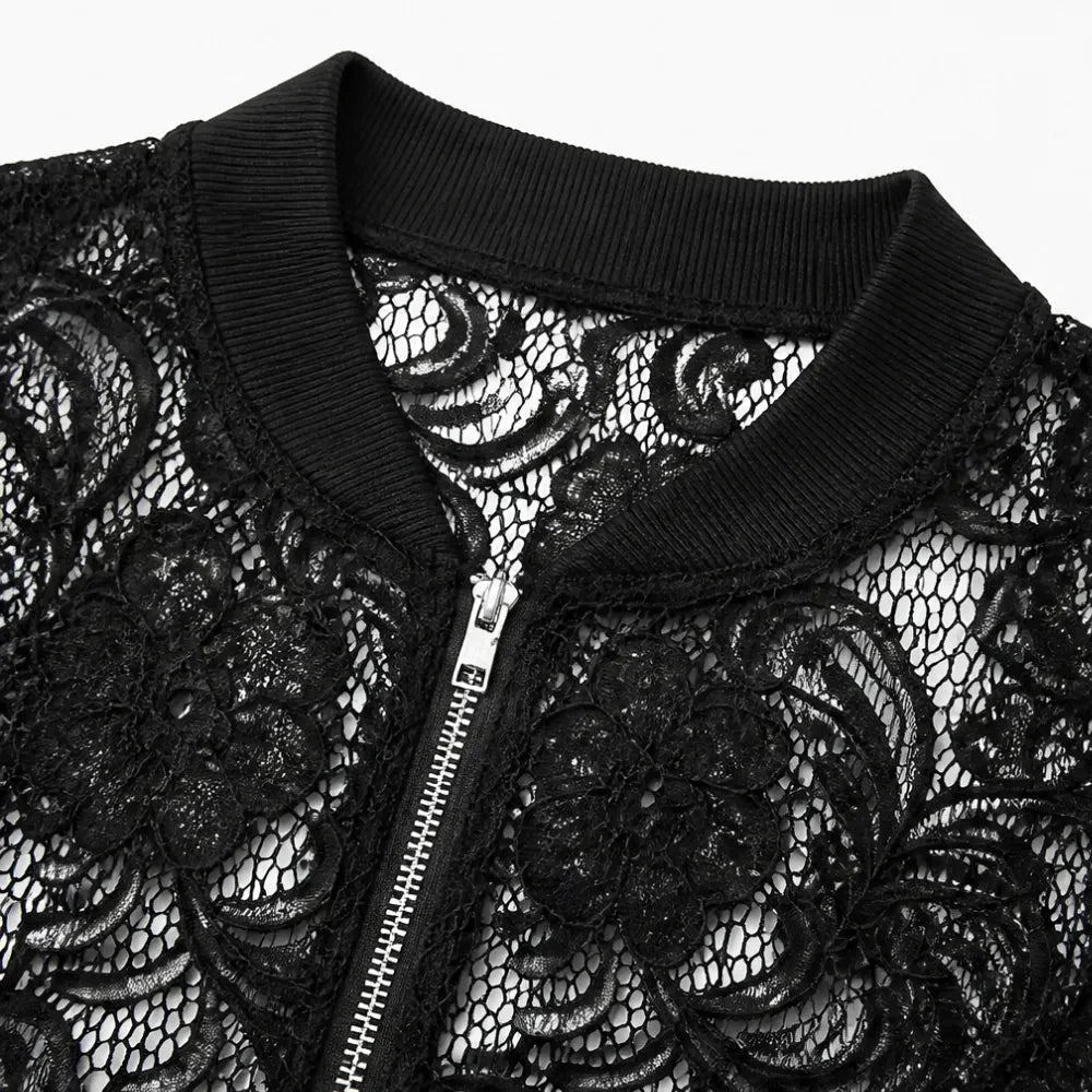 Floral Lace Zip Up Bomber Jacket for Women - Susan & Anne