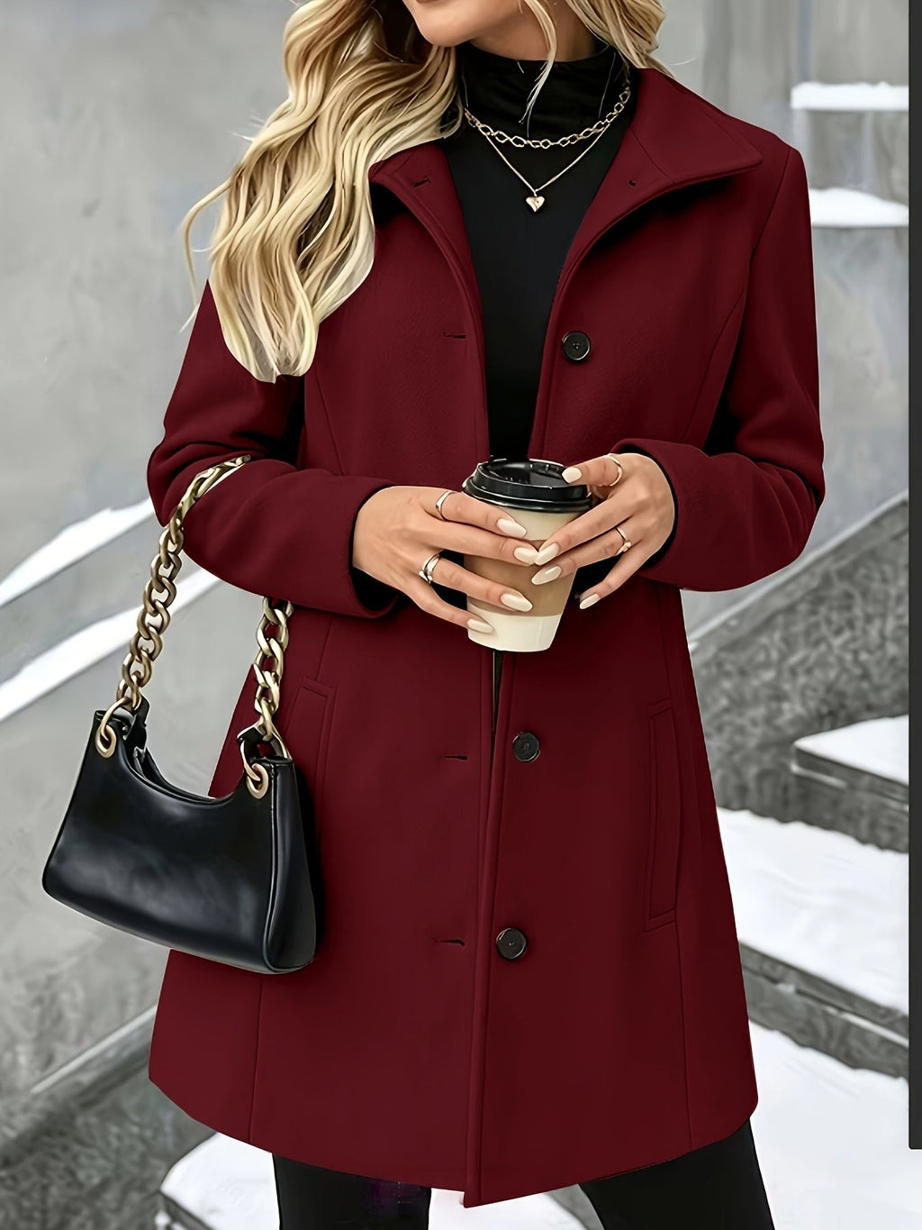 Elegant Wool Coat for Women with Notch Collar Single Breasted Longline Style - Susan & Anne